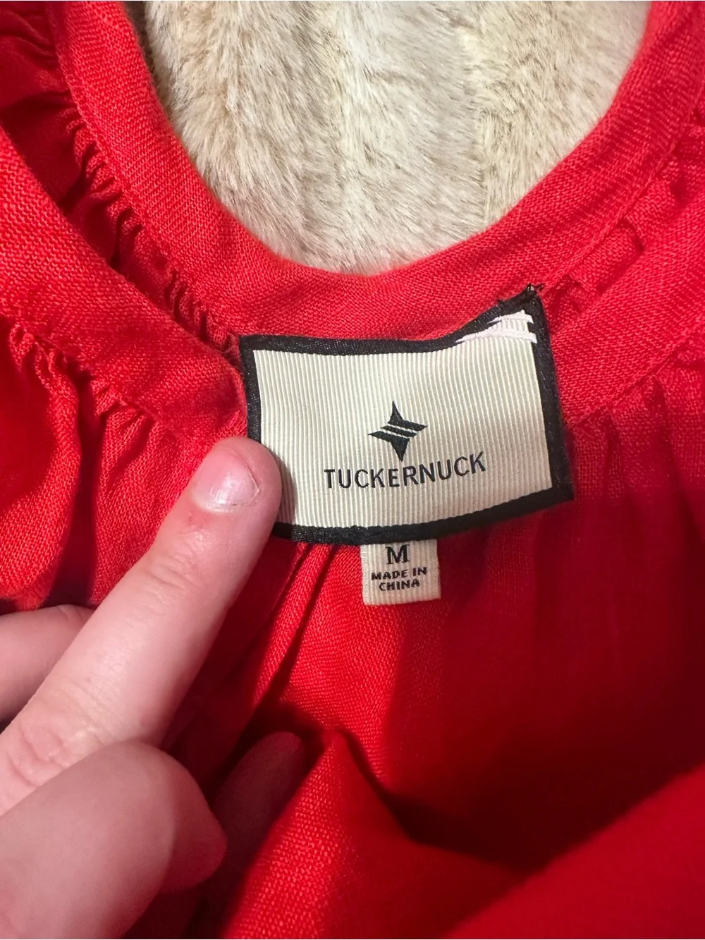 Tuckernuck Red Button-Front Puff Sleeve Blouse - Picture 3 of 4